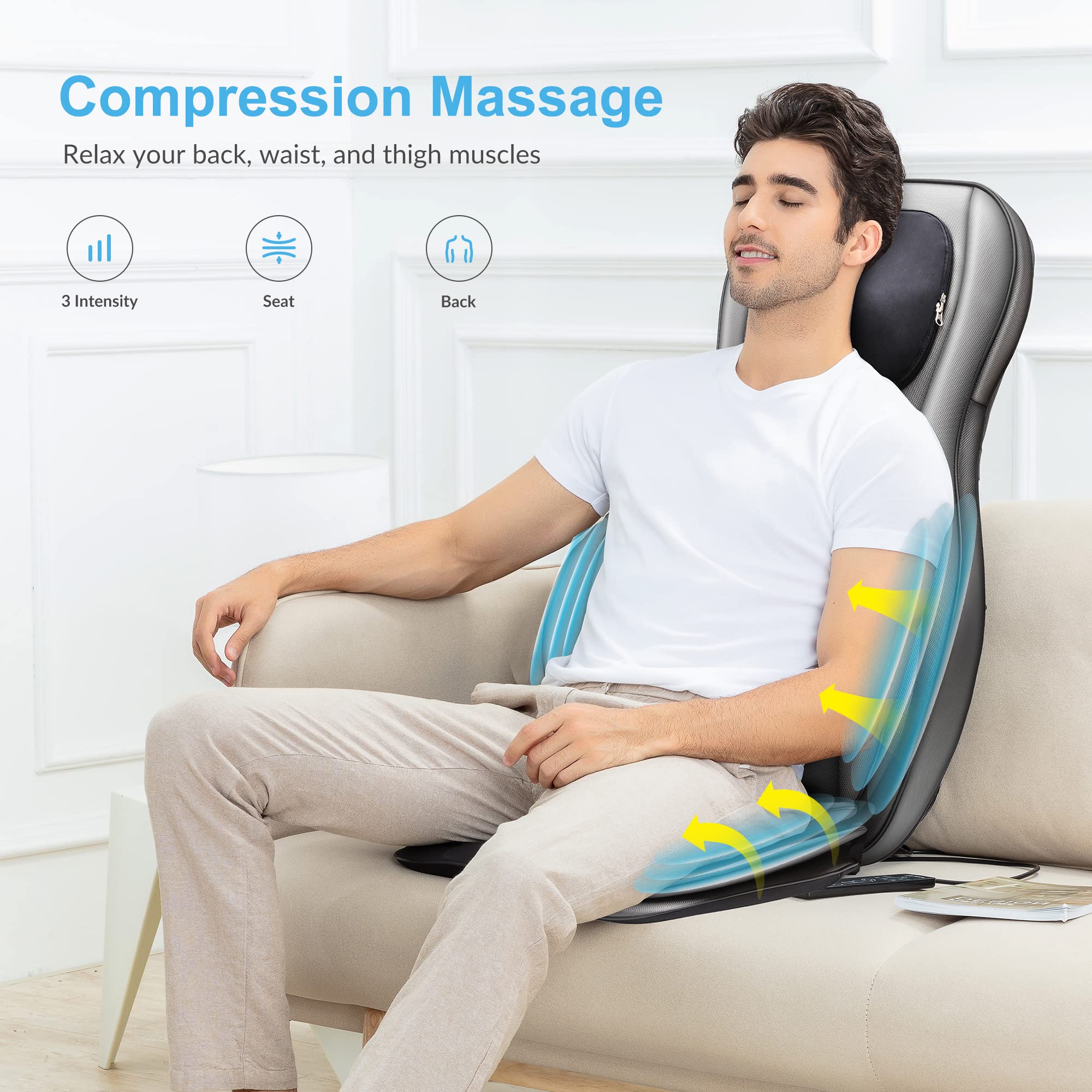 Comfier Shiatsu Neck Back Massager With Heat, 2D Ro 3D Kneading Massage Chair Pad, Adjustable Compression Seat Massager For Full
